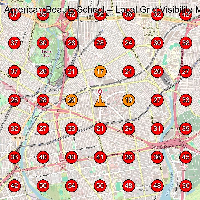 American Beauty School GeoGrid visibility map for Hair Salon in Bronx